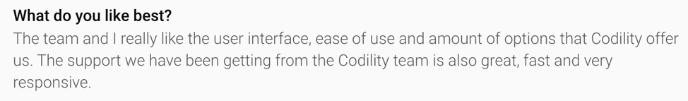 A real customer’s review for Codility on G2 Crowd.